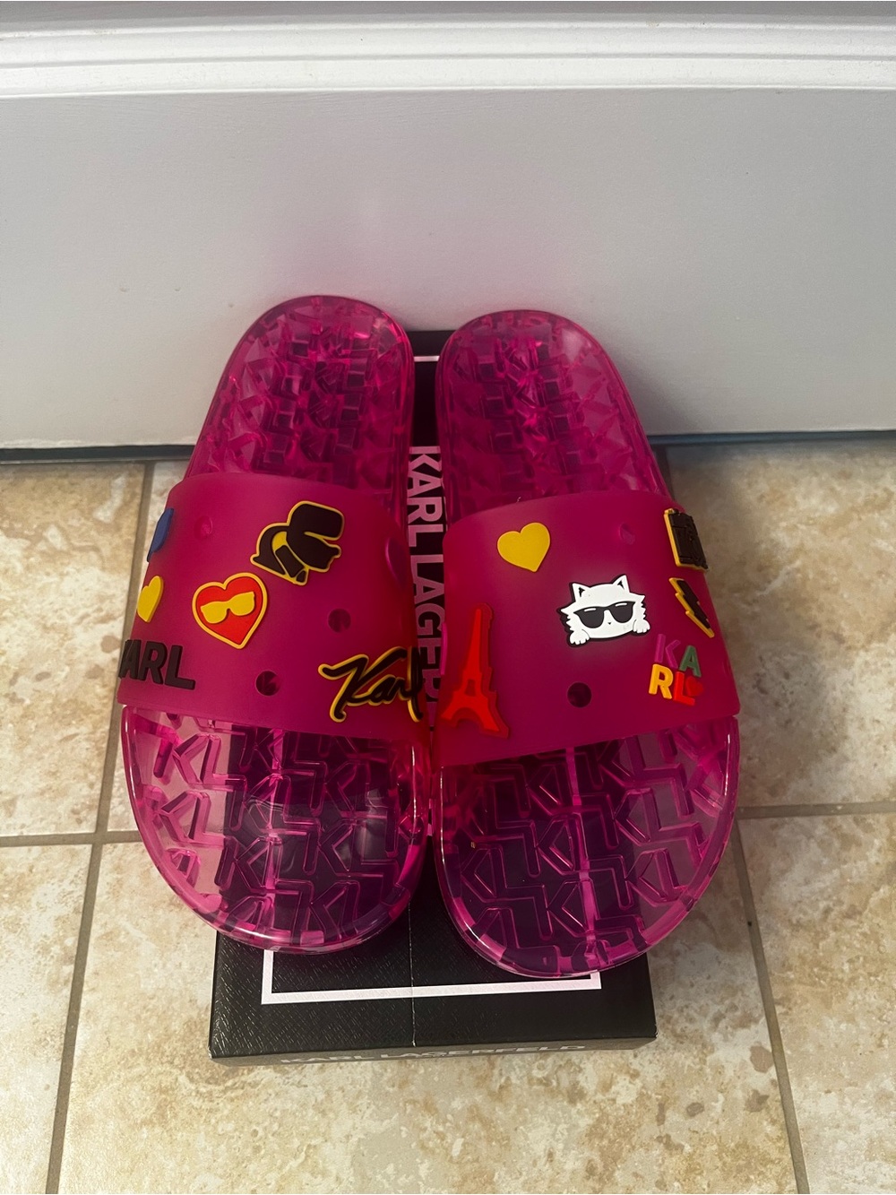 Karl Lagerfeld Women’s ' Pink Jelly Slide Sandals - Picture 2 of 4